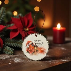 Festive Cardinal Ornament with Lantern and Poinsettia - Red and White